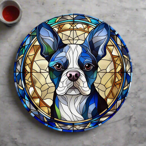 Boston Terrier Circular Glass Suncatcher Worktop Saver